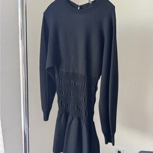 Maje Black Long Sleeve Mini Knit Dress